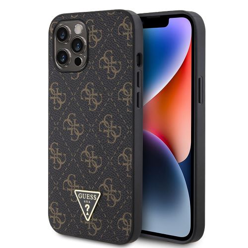 Guess PU Leather 4G Triangle Metal Logo Zadní Kryt pre iPhone 12 Pro Max Black