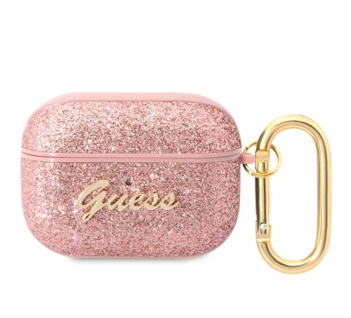 Guess Glitter Flakes Metal Logo puzdro pre AirPods Pro Pink