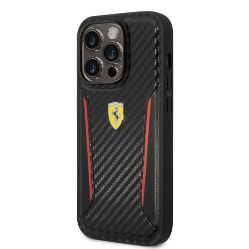 Ferrari PU Carbon Zadní Kryt pre iPhone 14 Pro Black