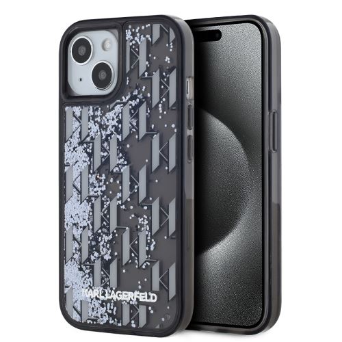 Karl Lagerfeld Liquid Glitter Monogram Gradient Zadní Kryt pre iPhone 14 Black