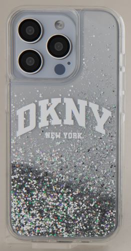 DKNY Liquid Glitter Arch Logo Zadní Kryt pre iPhone 15 Pro Transparent