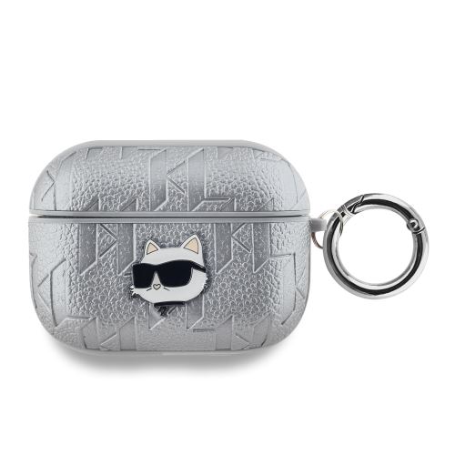 Karl Lagerfeld PU Embossed Choupette Head puzdro pre AirPods Pro Silver