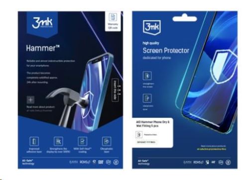 3mk All-Safe - AIO fólie Hammer Dry & Wet Fitting Phone, 5 ks