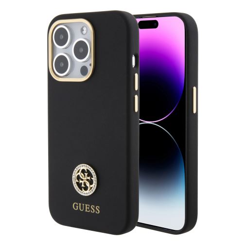 Guess Liquid Silicone 4G Strass Metal Logo Zadní Kryt pre iPhone 15 Pro
