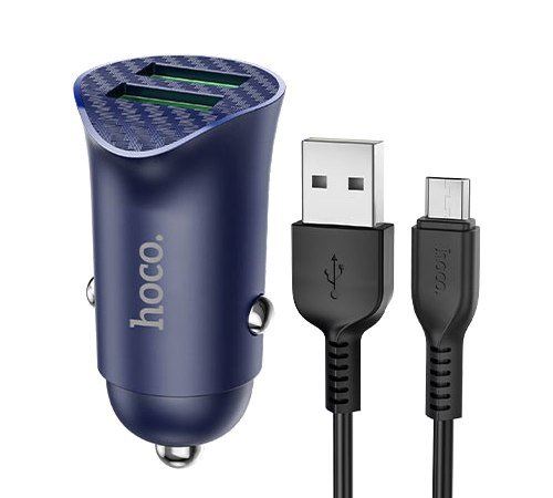 HOCO Z39 Car Charger 2x USB QC3.0 18W + USB-C Kabel Blue