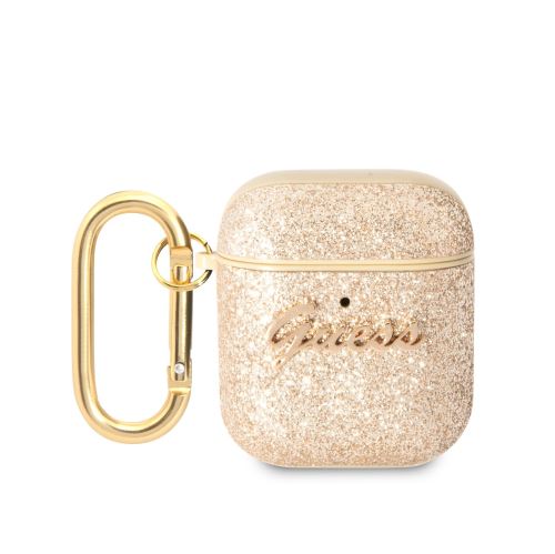 Guess Glitter Flakes Metal Logo puzdro pre AirPods 1/2 Gold