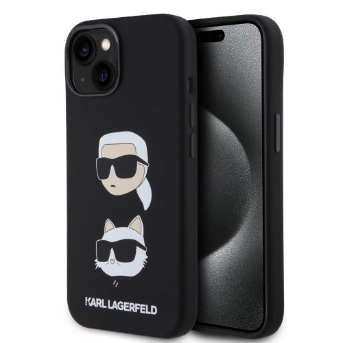 Karl Lagerfeld Liquid Silicone Karl and Choupette Heads Zadní Kryt pre iPhone 15 Black