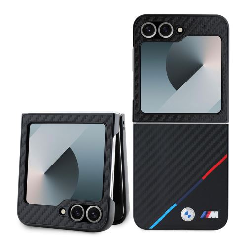 BMW M PU Carbon Tricolor Stripe Zadní Kryt pre Samsung Galaxy Z Flip 6 Black