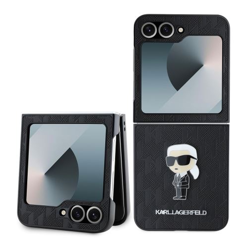 Karl Lagerfeld PU Saffiano Monogram Ikonik Zadní Kryt pre Samsung Galaxy Z Flip 6 Black