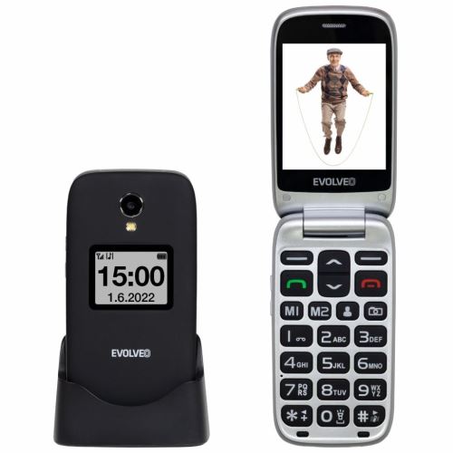 EVOLVEO EasyPhone FS, vyklápěcí mobilní telefon 2.8" pro seniory s nabíjecím stojánkem (če