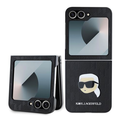 Karl Lagerfeld PU Saffiano Monogram Karl Head Zadní Kryt pre Samsung Galaxy Z Flip 6 Black