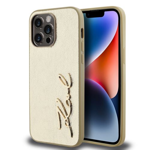 Karl Lagerfeld Wrinkled PU Signature Logo Zadní Kryt pre iPhone 14 Pro Max Gold