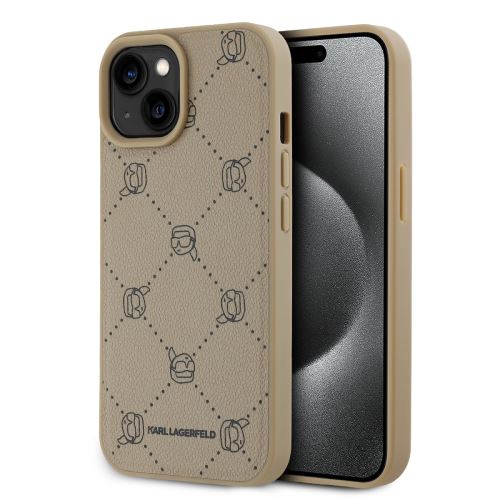 Karl Lagerfeld PU Karl Heads Pattern Magsafe Zadní Kryt pre iPhone 15 Beige