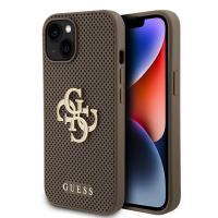Guess PU Perforated 4G Glitter Metal Logo Zadní Kryt pre iPhone 15 Taupe
