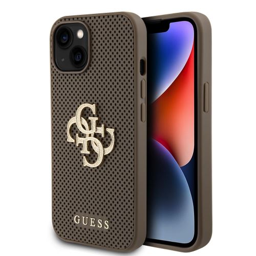 Guess PU Perforated 4G Glitter Metal Logo Zadní Kryt pre iPhone 15