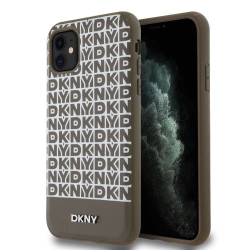 DKNY PU Leather Repeat Pattern Bottom Stripe MagSafe Zadní Kryt pre iPhone 11