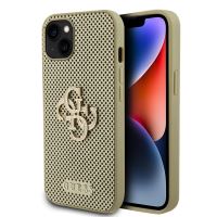 Guess PU Perforated 4G Glitter Metal Logo Zadní Kryt pre iPhone 15 Gold