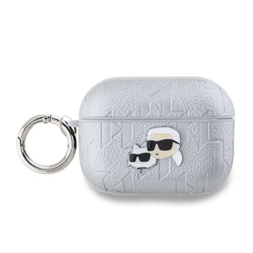 Karl Lagerfeld PU Embossed Karl and Choupette Heads puzdro pre AirPods 3 Silver