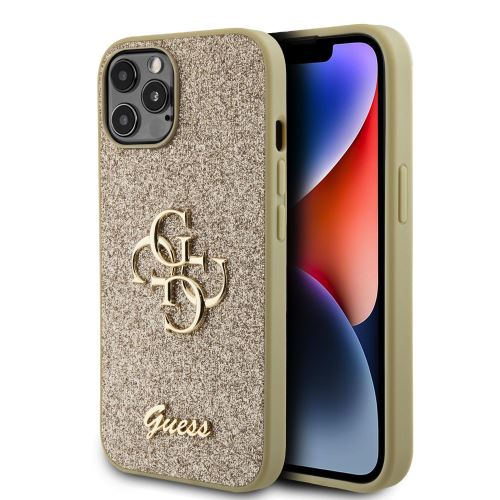 Guess PU Fixed Glitter 4G Metal Logo Zadní Kryt pre iPhone 12/12 Pro Gold