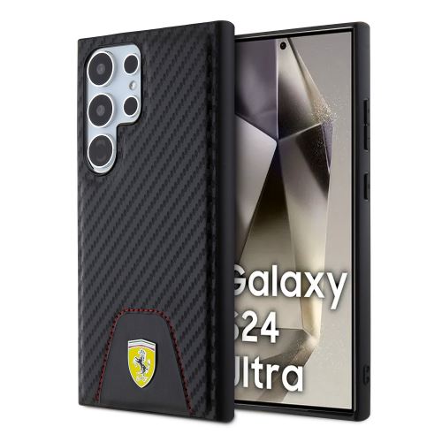 Ferrari PU Leather Bottom Carbon Zadní Kryt pre Samsung Galaxy S24 Ultra Black