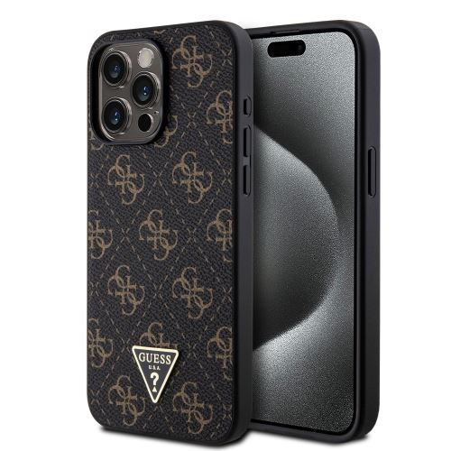 Guess PU Leather 4G Triangle Metal Logo Zadní Kryt pre iPhone 15 Pro Max Black