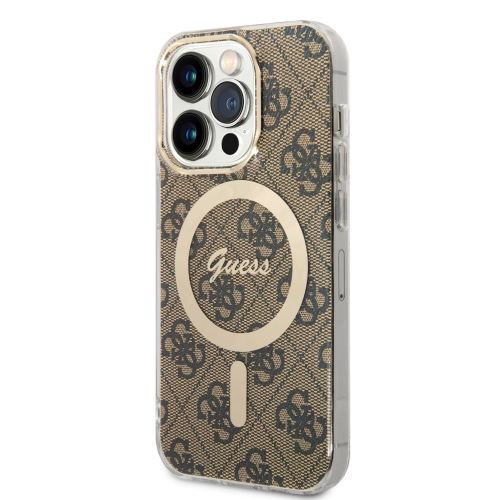 Guess 4G IML MagSafe Kompatibilní Zadní Kryt pre iPhone 14 Pro Brown