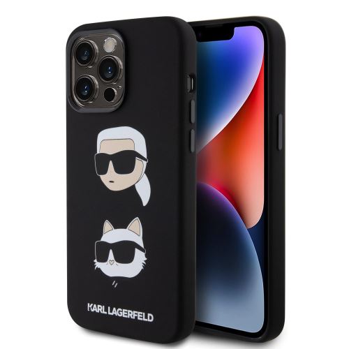 Karl Lagerfeld Liquid Silicone Karl and Choupette Heads Zadní Kryt pre iPhone 15 Pro Max Black