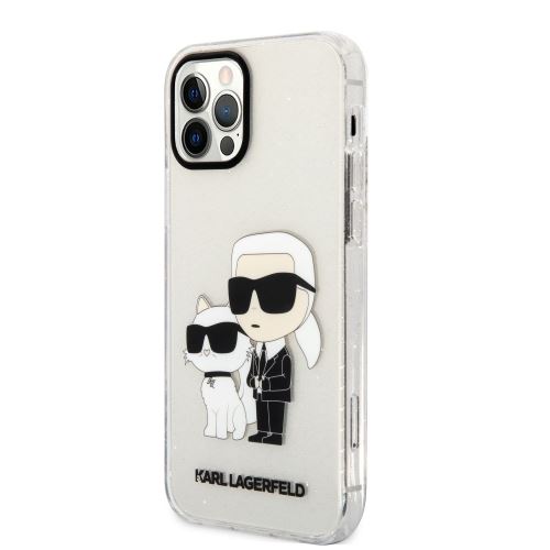Karl Lagerfeld IML Glitter Karl and Choupette NFT Zadní Kryt pre iPhone 12/12 Pro Transparent