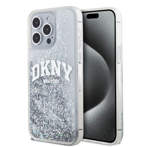 DKNY Liquid Glitter Arch Logo Zadní Kryt pre iPhone 15 Pro Max Transparent